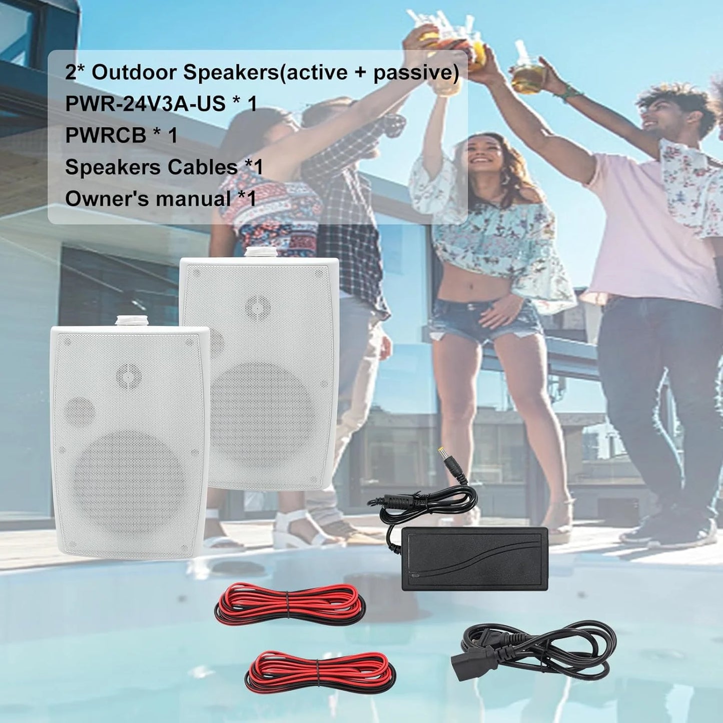 Herdio 6.5'' 400W Indoor Outdoor Bluetooth Speakers Waterproof Wired With Powerful Bass 2 Way Wall Mount Speakers All-Weather