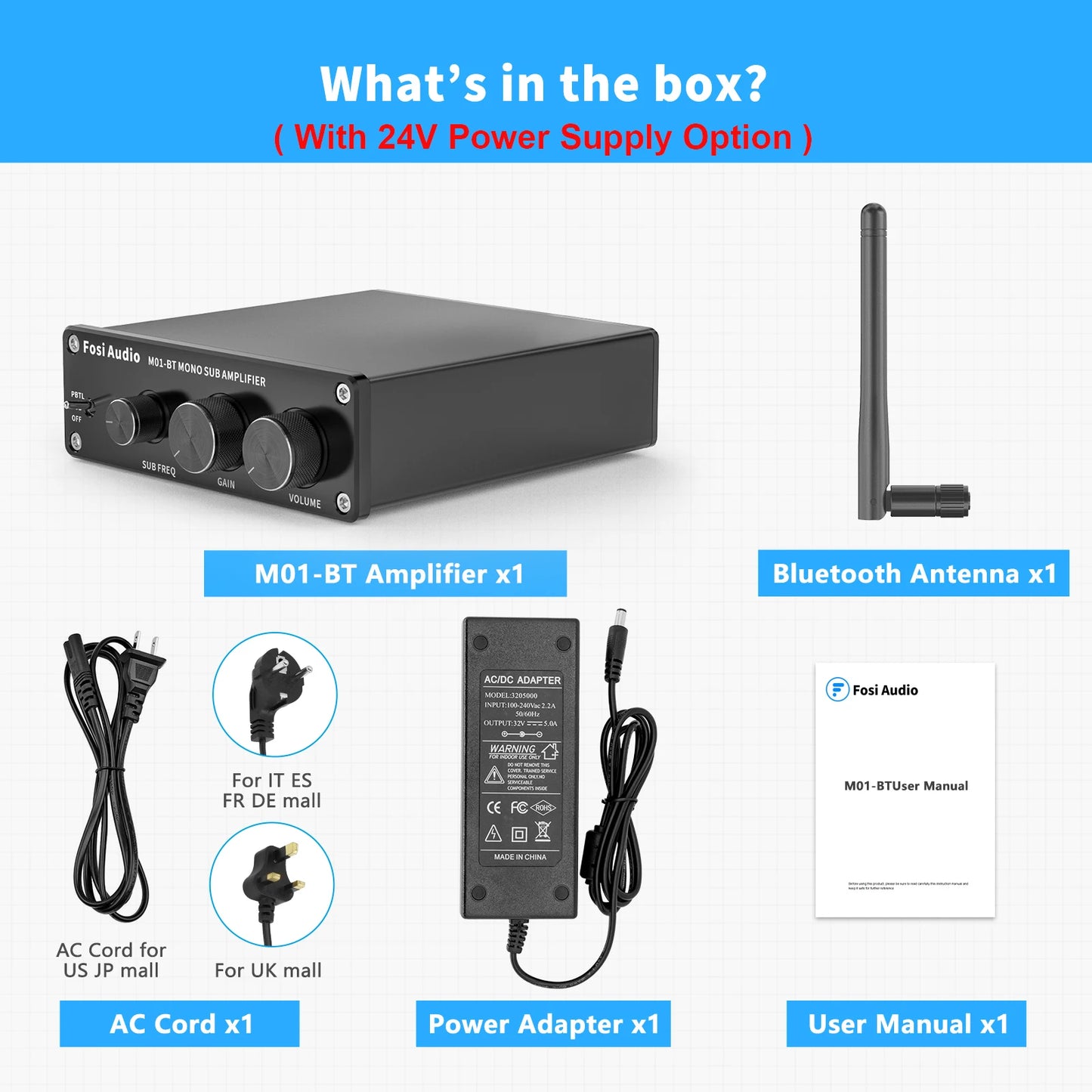 Fosi Audio 300W M01-BT Bluetooth Amplifier One Channel Mono Amp For Home Speakers