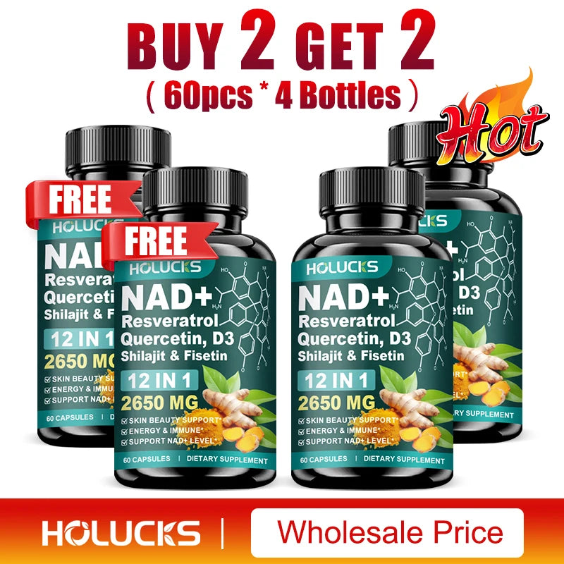 NAD+ Capsules Boost-with Resveratrol Supplement, 12 in 1, Enhance Cellular Vitality, Support Energy & Focus, Immune, Skin Health