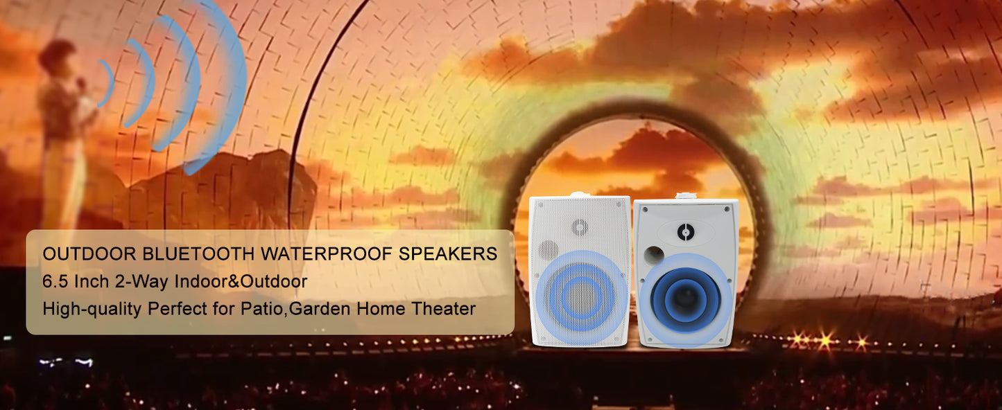 Herdio 6.5'' 400W  Indoor Outdoor Bluetooth Speakers Waterproof Wired With Powerful Bass 2 Way Wall Mount Speakers All-Weather