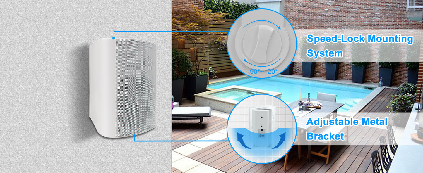 Herdio 800W 6.5'' Outdoor Speakers Bluetooth Waterproof Wired With Superior Amplifier Wall Mounted Sound System Enhanced Bass