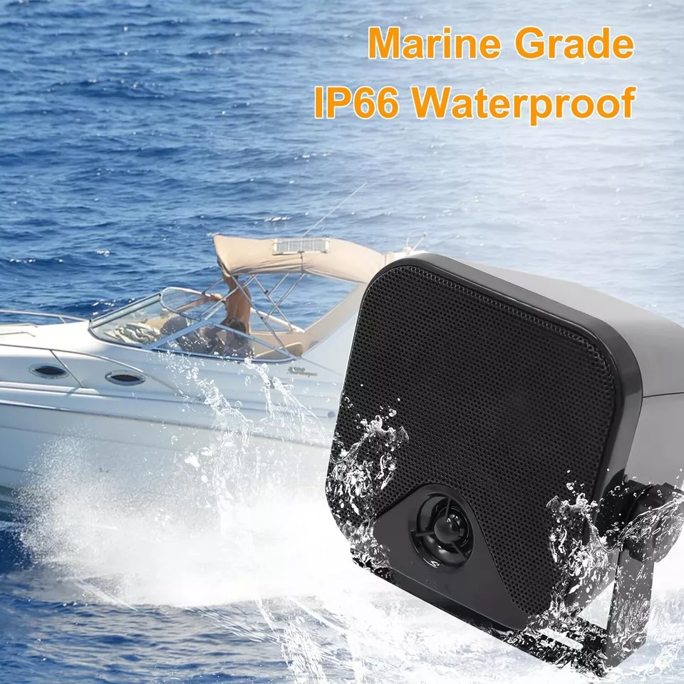 Herdio 2PCS 4‘' 100W Heavy Duty Boat Marine Box Outdoor Speakers Surface Mounted For Skid Steer ATV UTV RZR Golf Cart Tractor