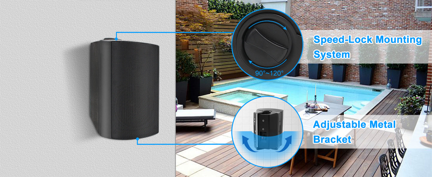 Herdio 800W 6.5'' Outdoor Speakers Bluetooth Waterproof Wired With Superior Amplifier Wall Mounted Sound System Enhanced Bass