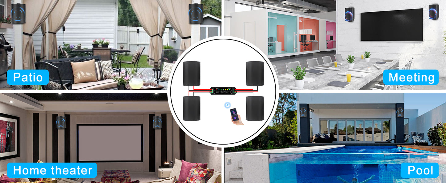 Herdio 800W 6.5'' Outdoor Speakers Bluetooth Waterproof Wired With Superior Amplifier Wall Mounted Sound System Enhanced Bass