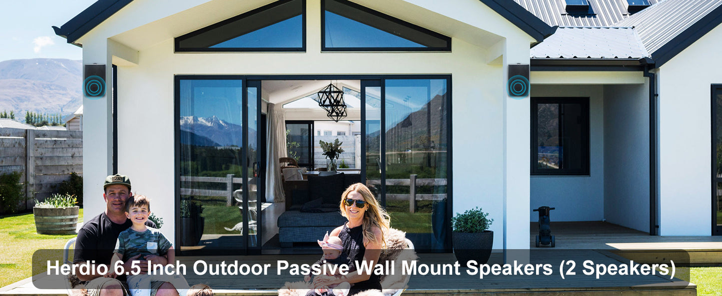 Herdio 400W 6.5‘’ Passive Outdoor Speakers Wired Waterproof 2 Way Wall Mounted Speakers With Powerful Bass For Patio Home 2PCS
