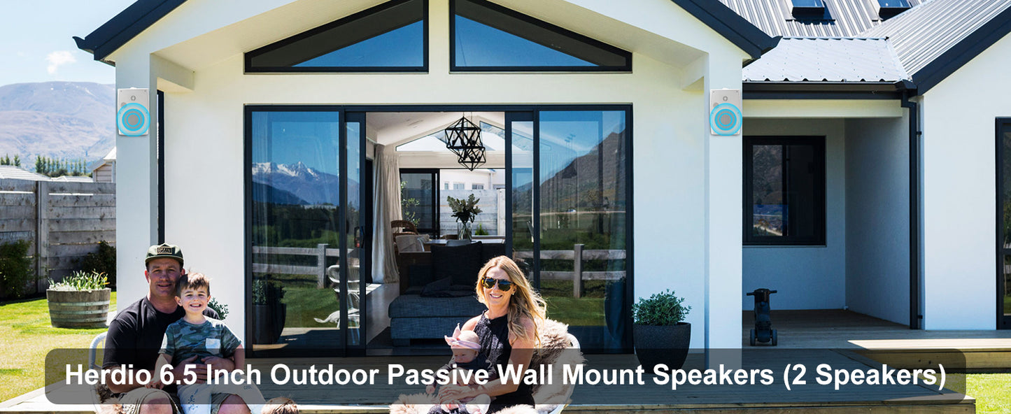 Herdio 400W 6.5‘’ Passive Outdoor Speakers Wired Waterproof 2 Way Wall Mounted Speakers With Powerful Bass For Patio Home 2PCS