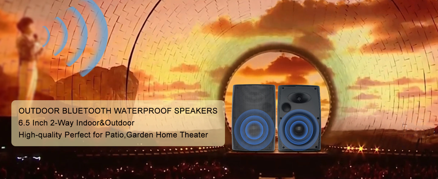 Herdio 6.5'' 400W  Indoor Outdoor Bluetooth Speakers Waterproof Wired With Powerful Bass 2 Way Wall Mount Speakers All-Weather