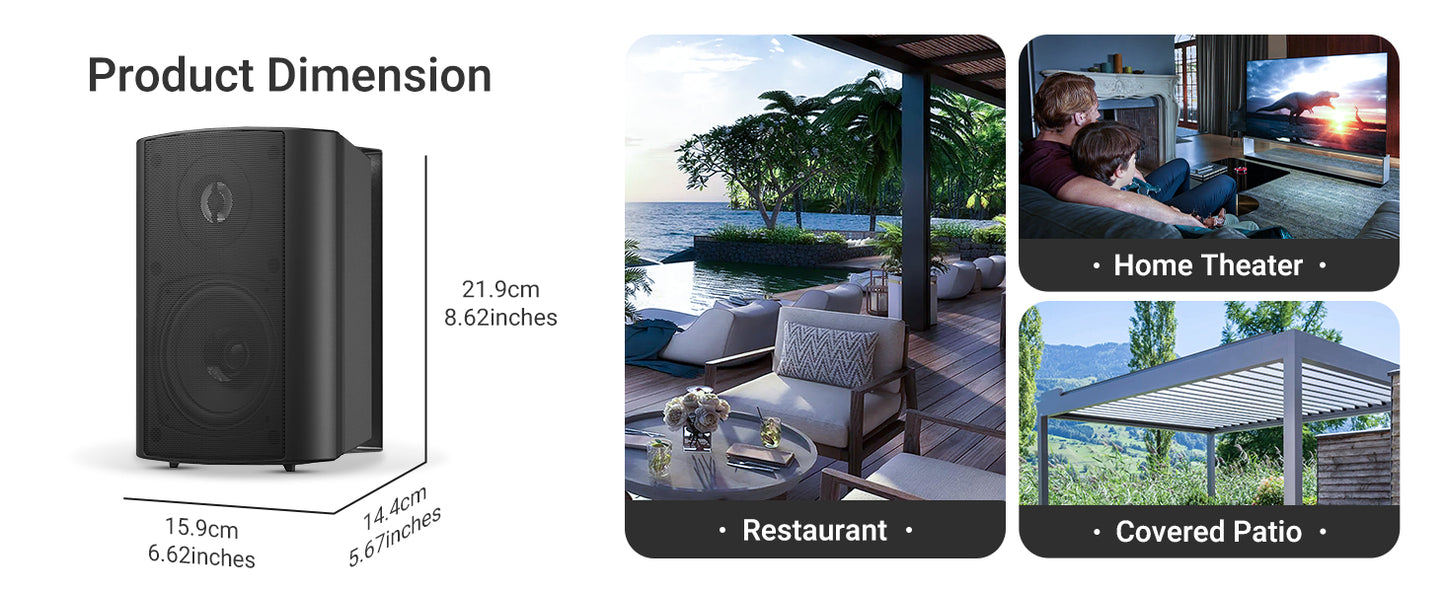 Herdio 2PCS 4'' 200W Wall Mount Outdoor Passive Speakers Waterproof Powerful Bass Expansive Stereo Sound Coverage For Patio Pool