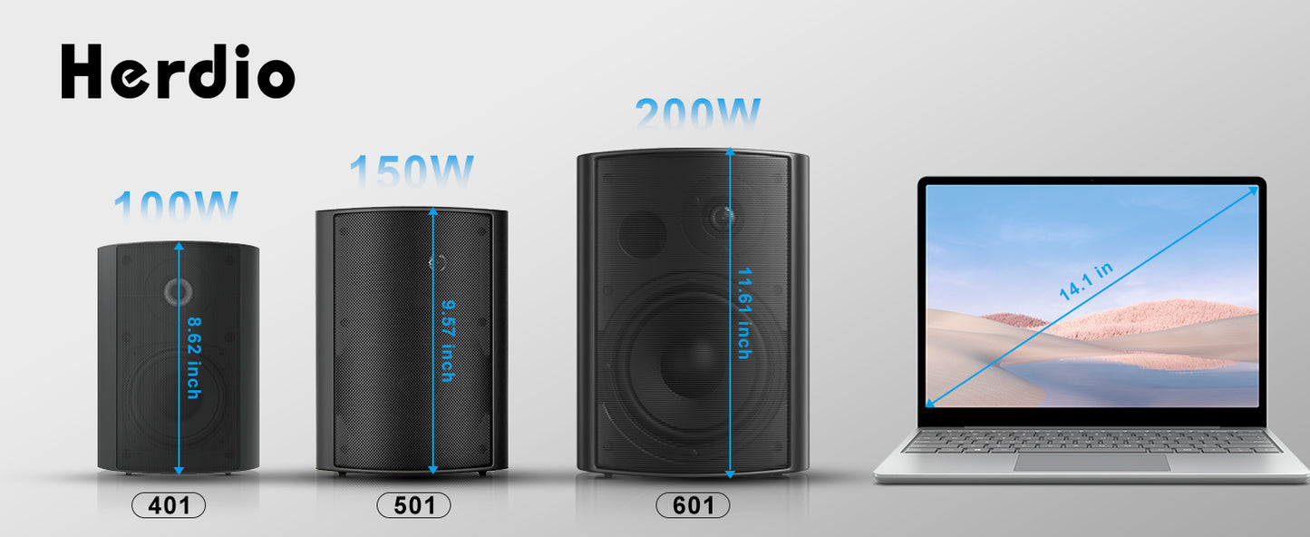 Herdio 2PCS 4'' 200W Wall Mount Outdoor Passive Speakers Waterproof Powerful Bass Expansive Stereo Sound Coverage For Patio Pool