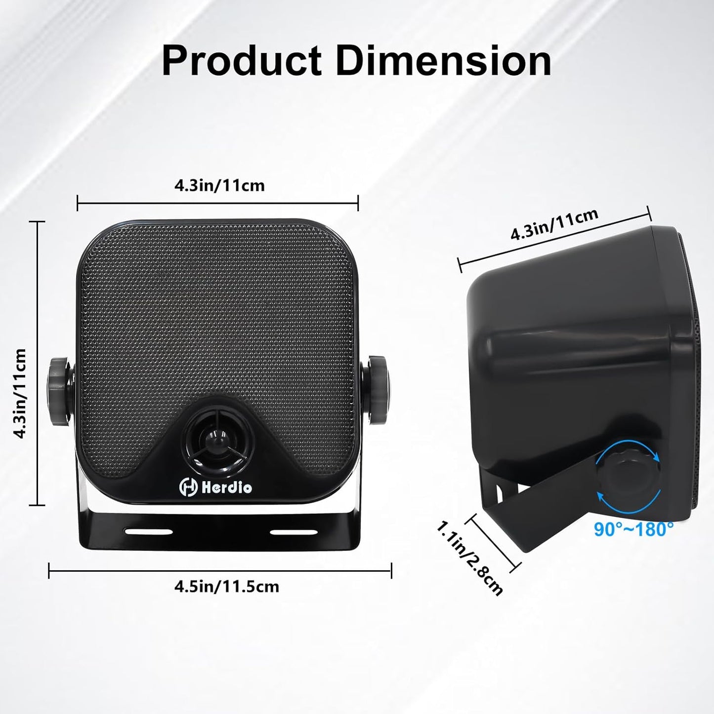 Herdio 2PCS 4‘' 100W Heavy Duty Boat Marine Box Outdoor Speakers Surface Mounted For Skid Steer ATV UTV RZR Golf Cart Tractor