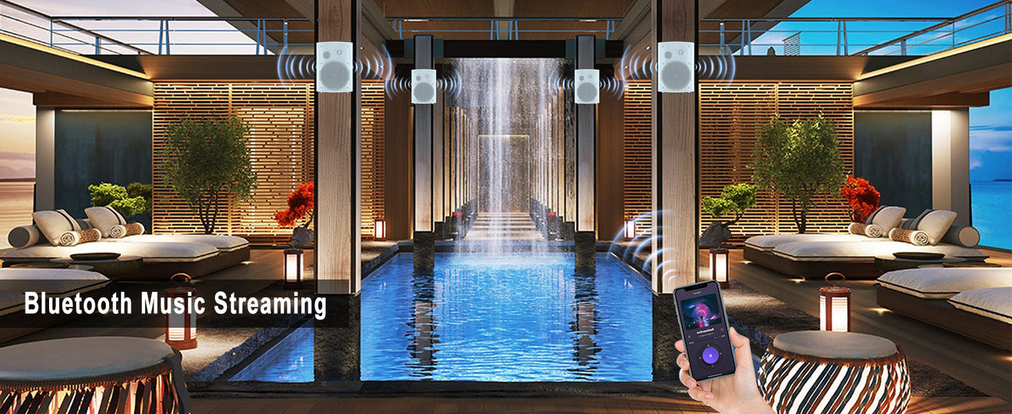 Herdio 800W 6.5'' Outdoor Speakers Bluetooth Waterproof Wired With Superior Amplifier Wall Mounted Sound System Enhanced Bass