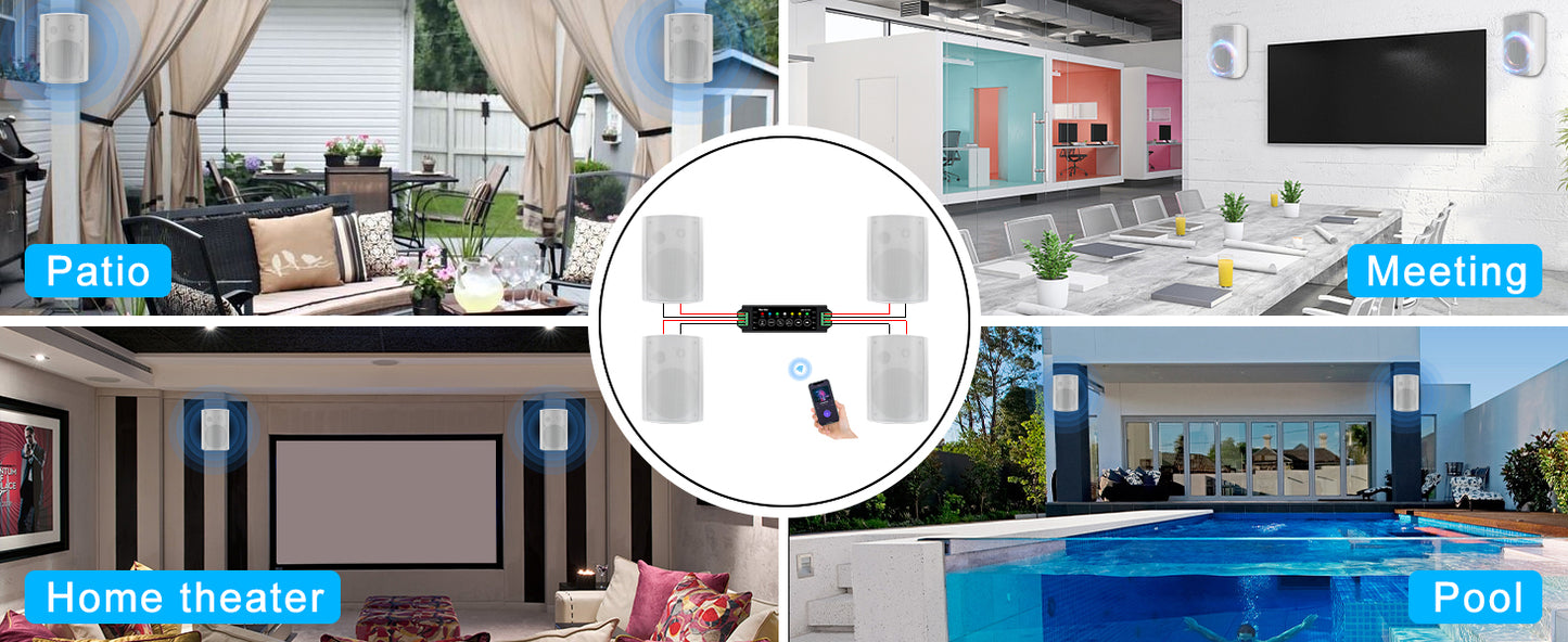 Herdio 800W 6.5'' Outdoor Speakers Bluetooth Waterproof Wired With Superior Amplifier Wall Mounted Sound System Enhanced Bass