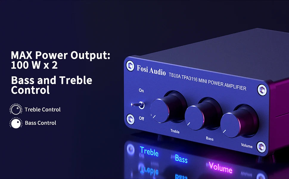 Fosi Audio TPA3116D2 Stereo Amplifier Receiver 2 Channel Mini HiFi Power Amplifier Audio For Home Speakers Bass Treble