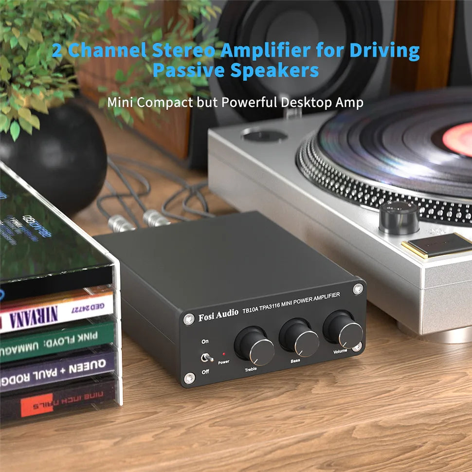 Fosi Audio TPA3116D2 Stereo Amplifier Receiver 2 Channel Mini HiFi Power Amplifier Audio For Home Speakers Bass Treble