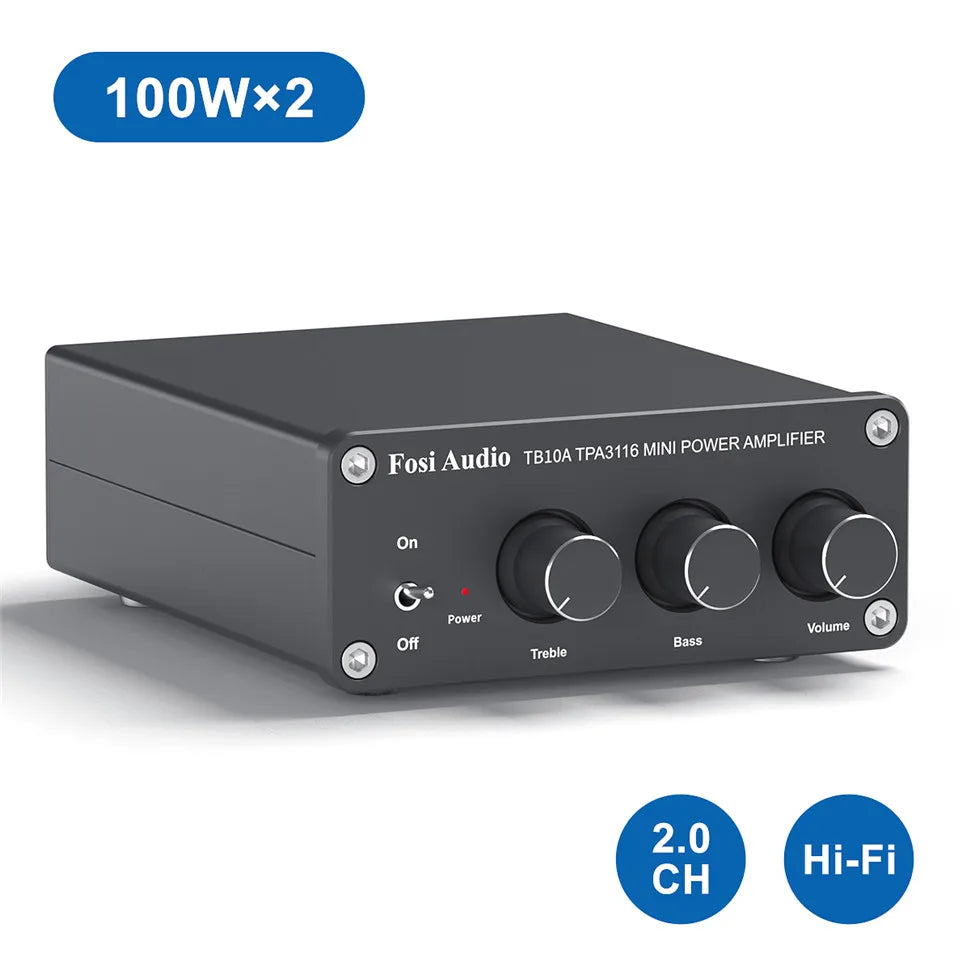 Fosi Audio TPA3116D2 Stereo Amplifier Receiver 2 Channel Mini HiFi Power Amplifier Audio For Home Speakers Bass Treble