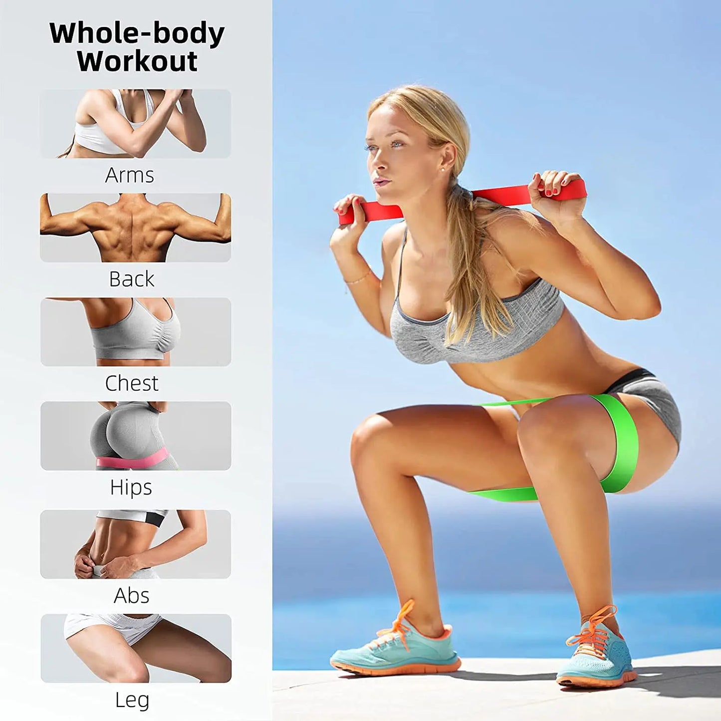 300lb Fitness Booty Resistance Elastic Band Workout for Training Home Exercise Sport Gym Dumbbell Harness Set Expander Equipment