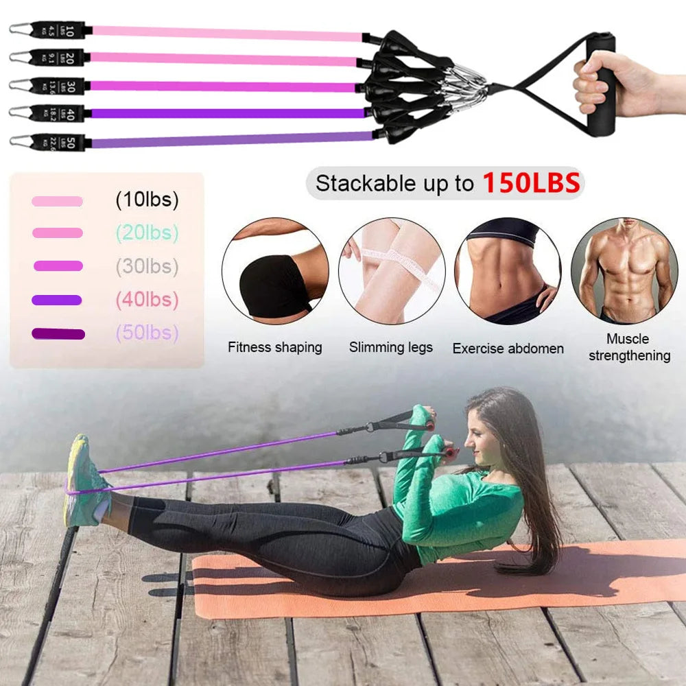 300lb Fitness Booty Resistance Elastic Band Workout for Training Home Exercise Sport Gym Dumbbell Harness Set Expander Equipment