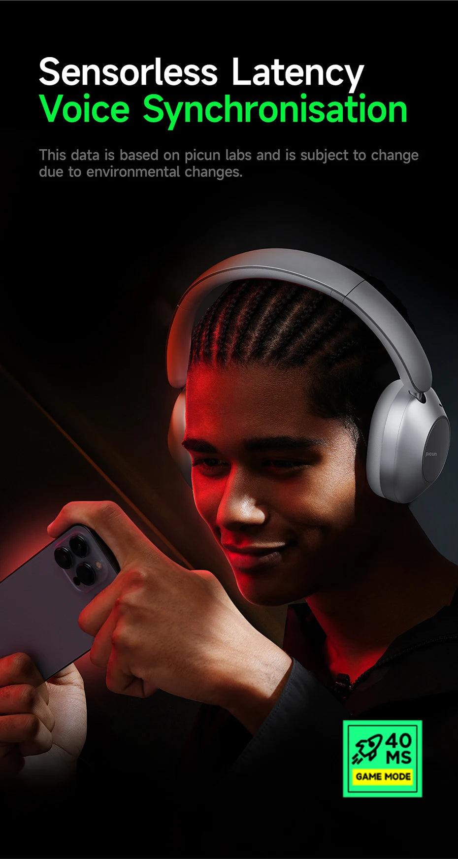 Picun F6 Active Noise Cancelling Wireless Headphones Head Tracking 3D Audio 40mm Hi-Res ANC Bluetooth Headset HIFI APP Control