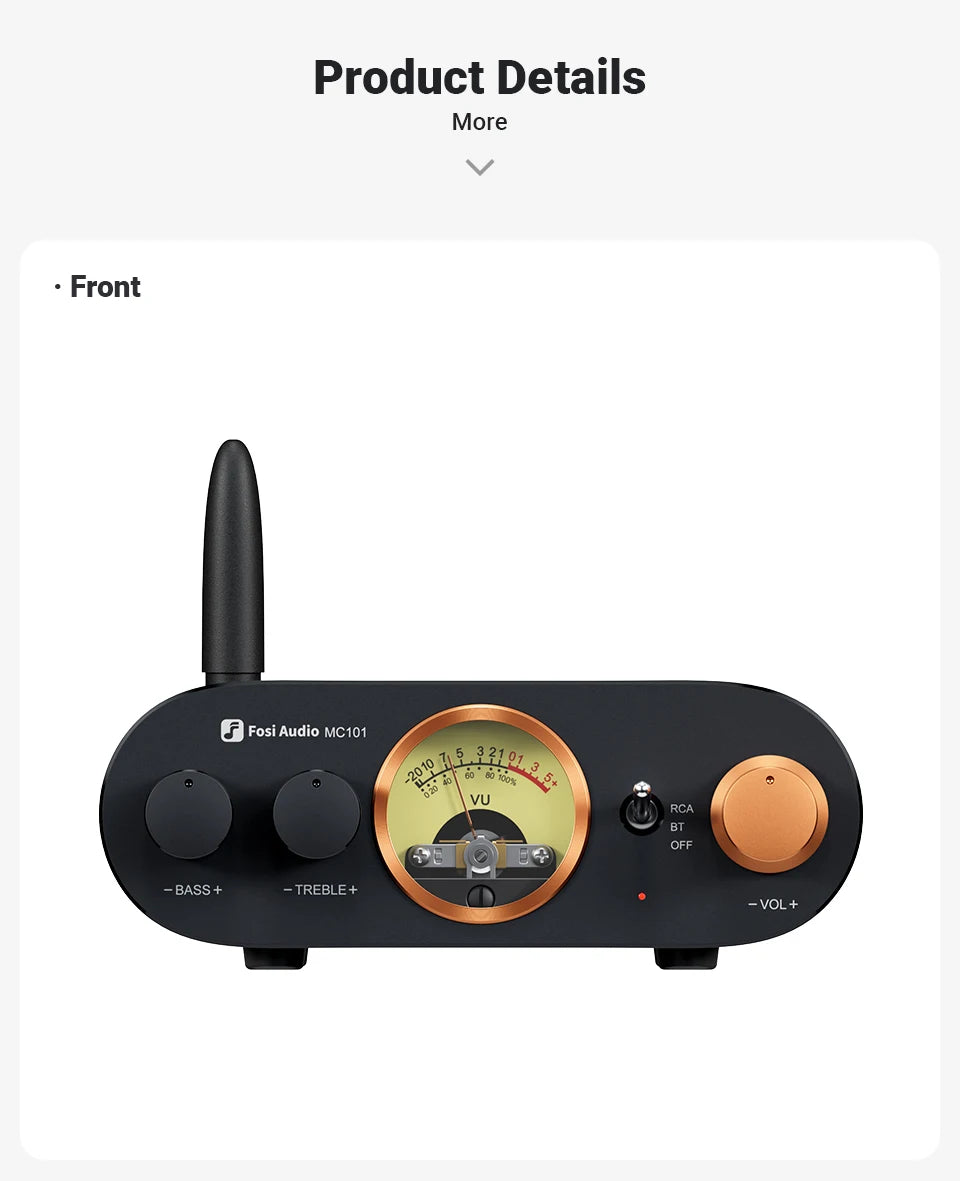 Fosi Audio MC101 Bluetooth Stereo Amplifier Home Audio Mini Amp with VU Meter 2 Channel HiFi Receiver for Passive Speaker