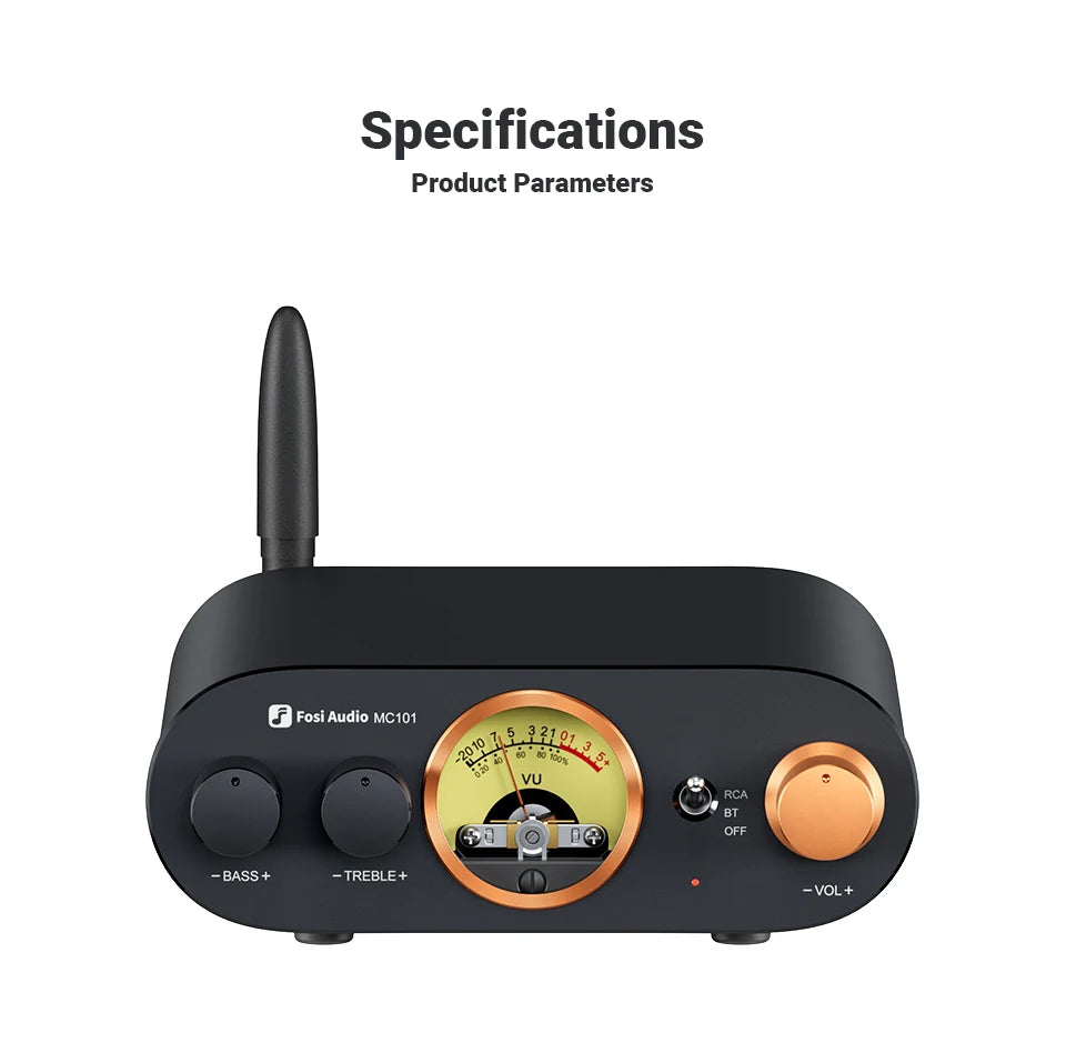 Fosi Audio MC101 Bluetooth Stereo Amplifier Home Audio Mini Amp with VU Meter 2 Channel HiFi Receiver for Passive Speaker