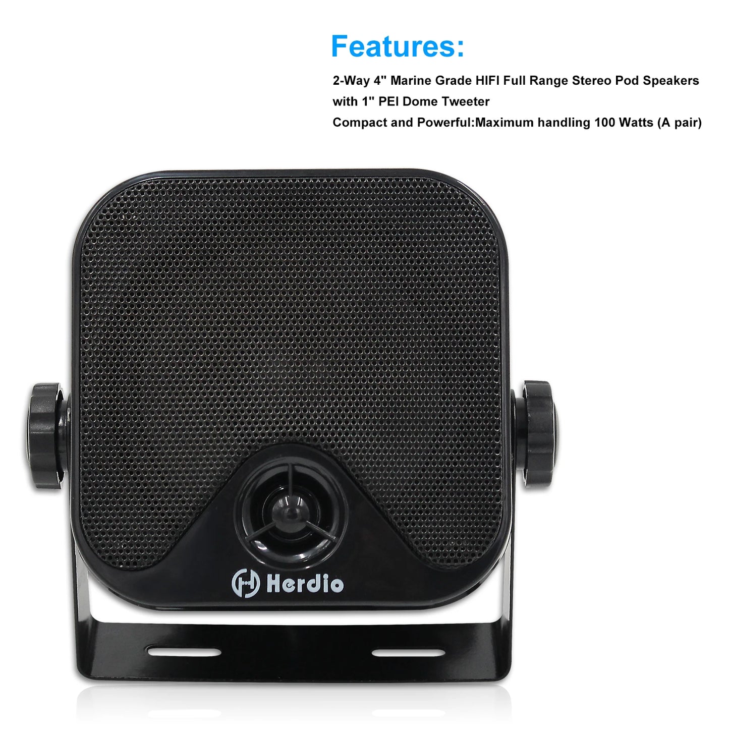 Herdio 2PCS 4‘' 100W Heavy Duty Boat Marine Box Outdoor Speakers Surface Mounted For Skid Steer ATV UTV RZR Golf Cart Tractor