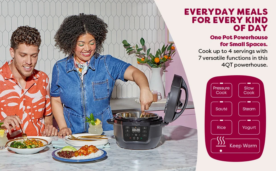 Instant Pot 4QT RIO Mini 7-in-1 Multi-Cooker Pressure Cooker Slow cook Sauté Steam Rice Maker, Yogurt, & Warmer, Black, 4 Quarts