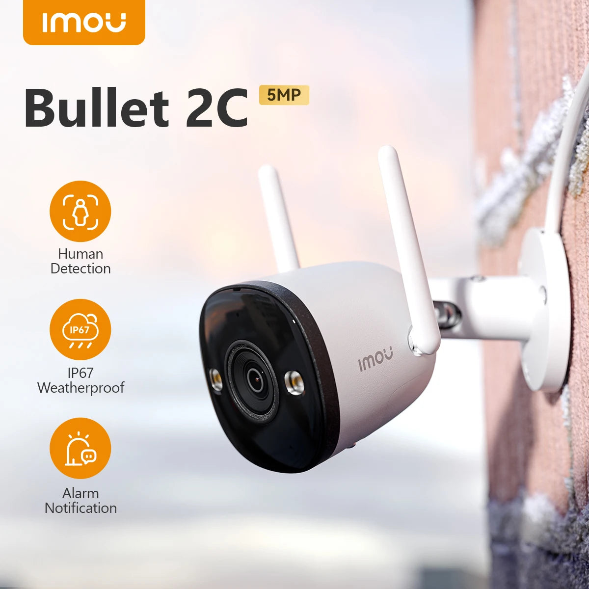 IMOU 5MP Bullet 2C Wi-Fi Camera Dual Antenna Outdoor Night Vision IP67 Weatherproof Audio Recording AI Human Detect IPC-K3CP-5MP