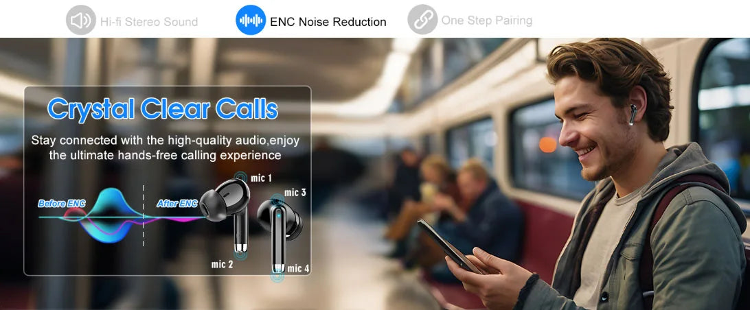 K66 Noise Cancelling Earbuds, 90% ANC Reduction, 14.2mm Hi-Res Sound, BT 5.3, IPX7 Waterproof, 48H Playtime