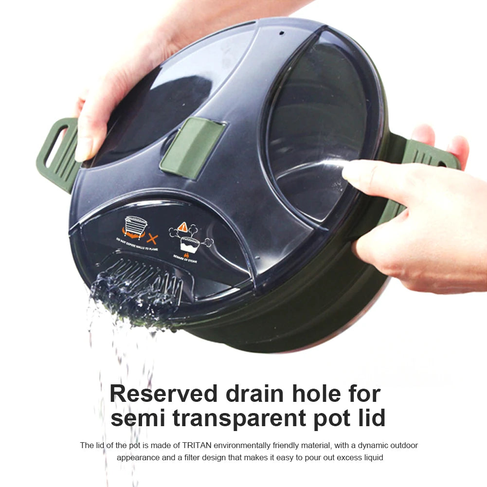 Portable Folding Pot Lunch Box Camping Pot Set with 2 Foldable Bowls Silicone Cooking Food Container Outdoor Camping Tableware