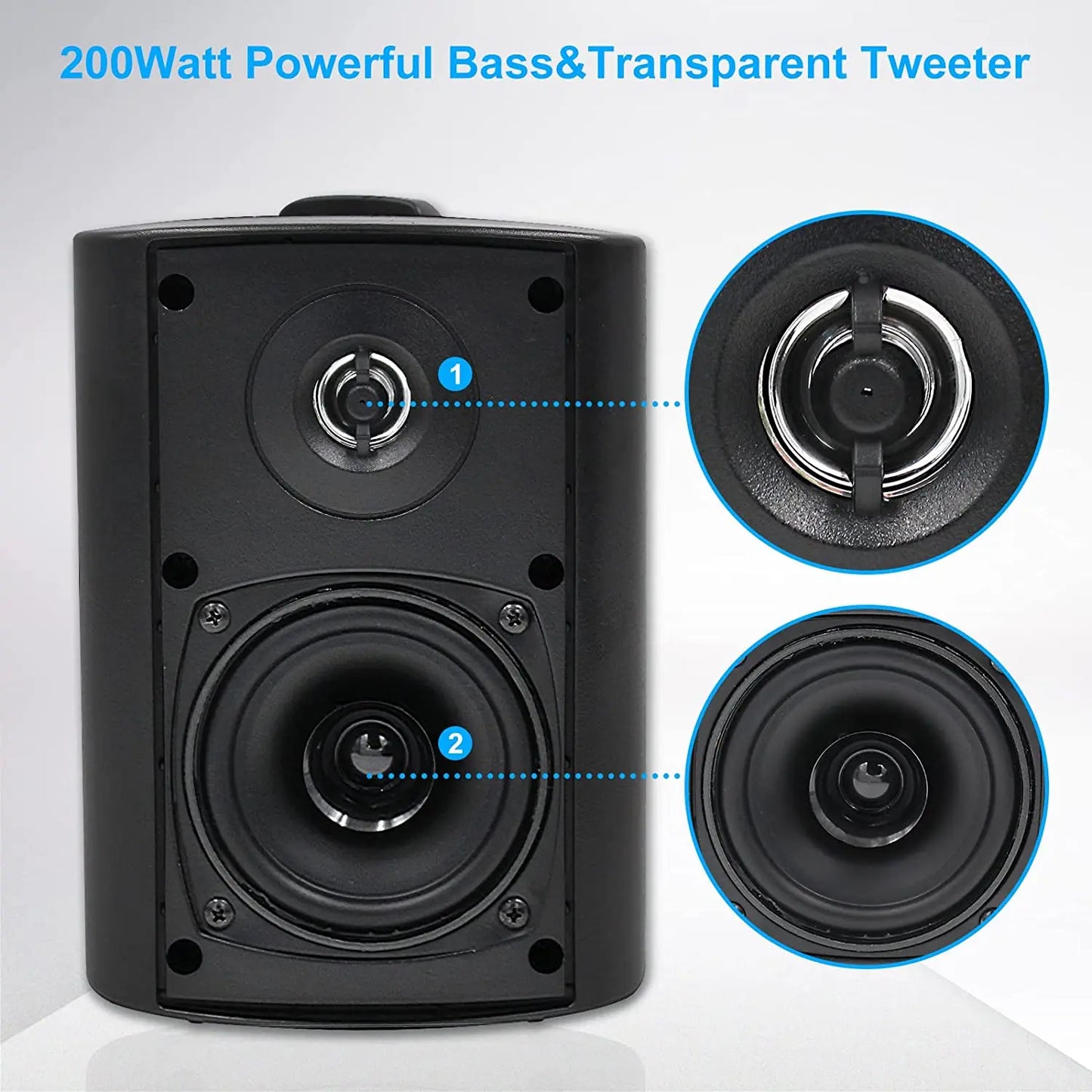 Herdio 2PCS 4'' 200W Passive Wired Outdoor Speakers With Powerful Bass Expansive Stereo Sound Coverage All-Weather Durability