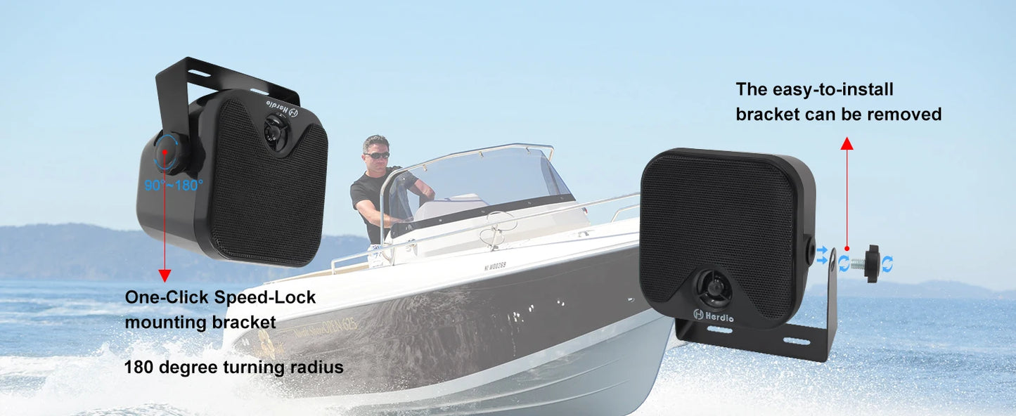 Herdio 2PCS 4‘' 100W Heavy Duty Boat Marine Box Outdoor Speakers Surface Mounted For Skid Steer ATV UTV RZR Golf Cart Tractor