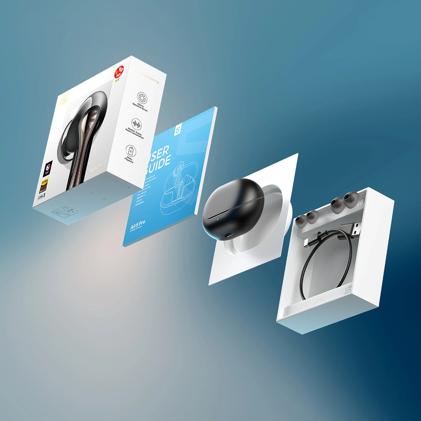 SoundPEATS Air5 Pro Wireless Earbuds Adaptive Hybrid ANC Bluetooth 5.4 Earphones aptX™ Lossless, LDAC LE Hi-Res Audio 6 Mics