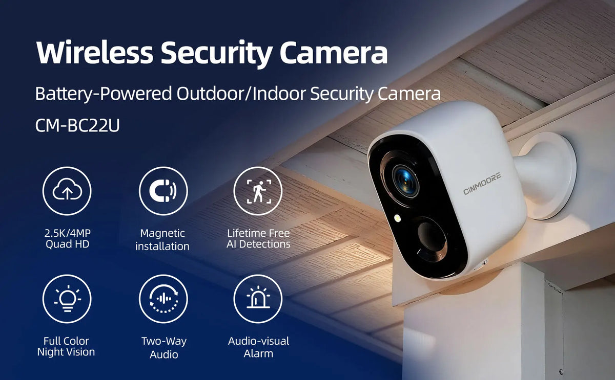 CINMOORE 2.5K 4MP 2.4G WiFi Wireless Battery Powered Home Security Cameras Outdoor AI Detection IP66 IP Surveillance Camera