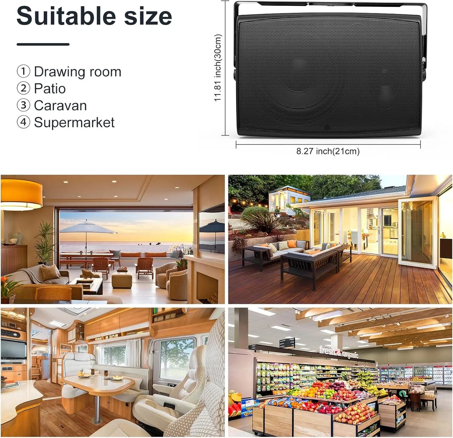 Herdio 6.5'' 400W  Indoor Outdoor Bluetooth Speakers Waterproof Wired With Powerful Bass 2 Way Wall Mount Speakers All-Weather