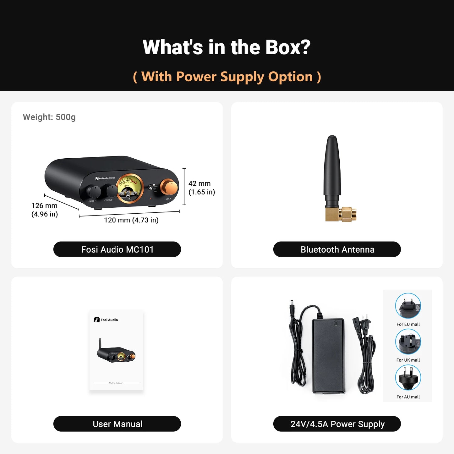 Fosi Audio MC101 Bluetooth Stereo Amplifier Home Audio Mini Amp with VU Meter 2 Channel HiFi Receiver for Passive Speaker