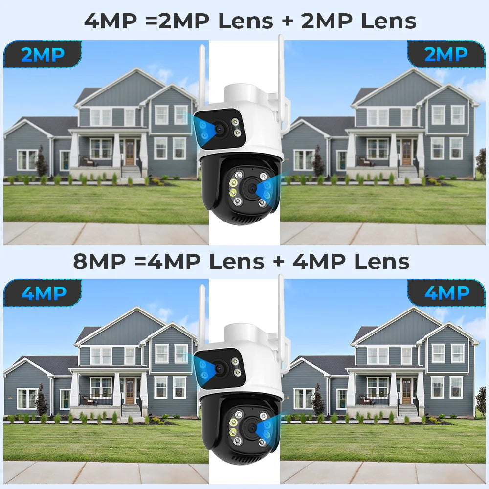 8MP 4K iCSee Wifi Camera Outdoor Dual lens Dual Screen Ai Human Detection Auto tracking Security Protection IP Wifi Surveillance