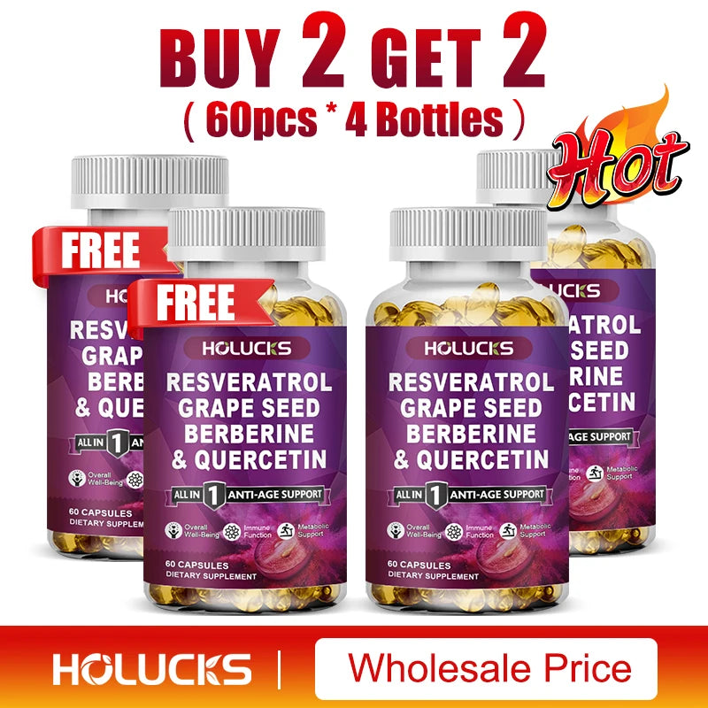 HOLUCKS Resveratrol Supplement, Boost NAD+ level, Anti-Aging, Immune Support, Improve Metabolic, Promote Overall Wellness