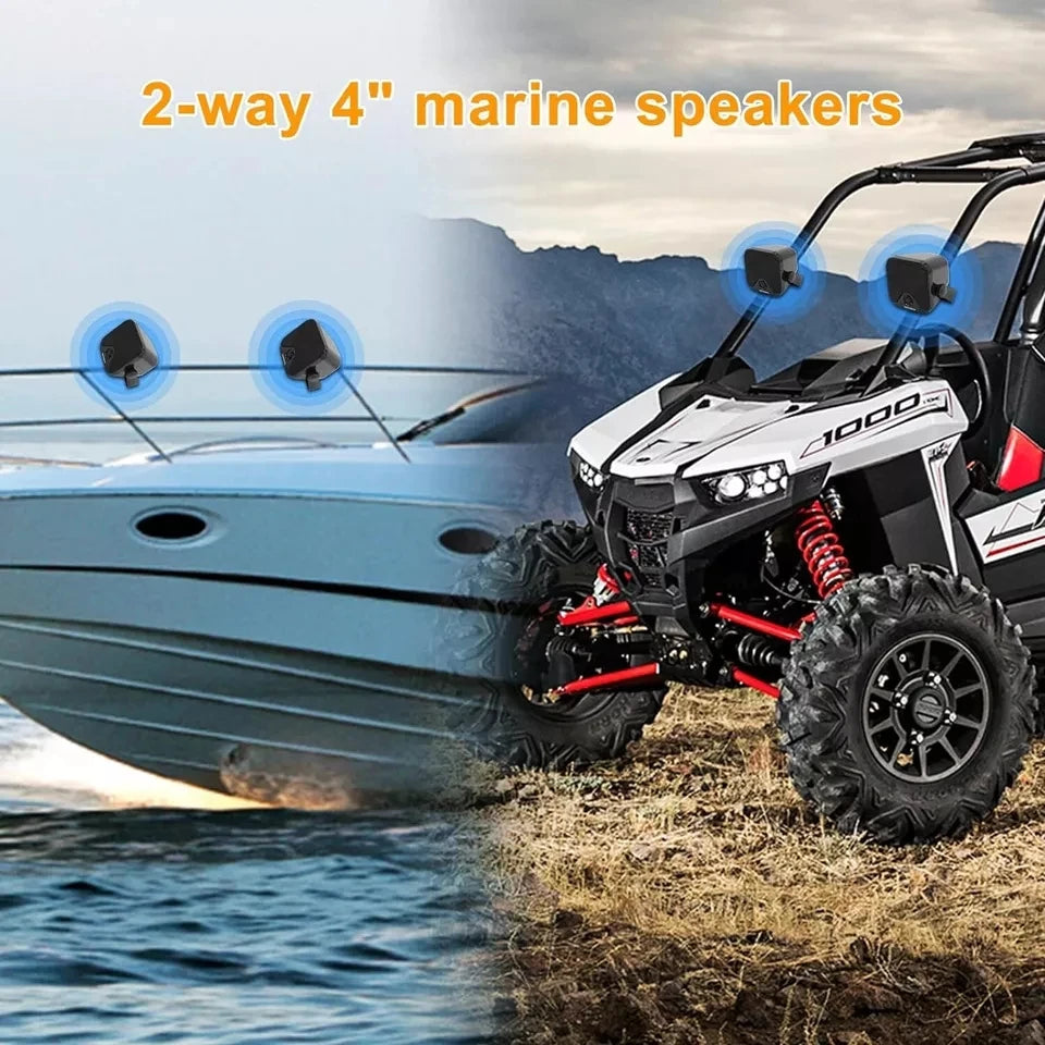Herdio 2PCS 4‘' 100W Heavy Duty Boat Marine Box Outdoor Speakers Surface Mounted For Skid Steer ATV UTV RZR Golf Cart Tractor