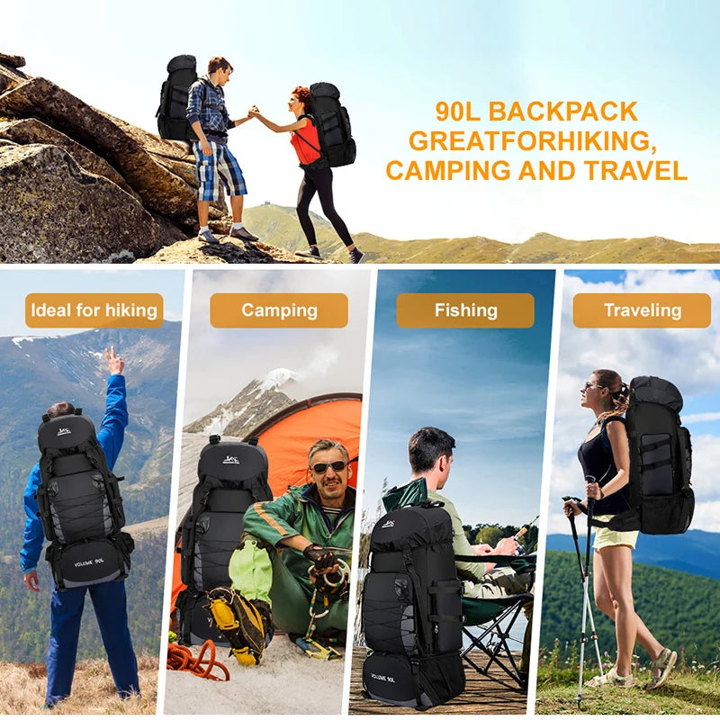 90L Large Camping Backpack Travel Bag Men's Women Luggage Hiking Shoulder Bags Outdoor Climbing Trekking Sports Rucksack Nylon