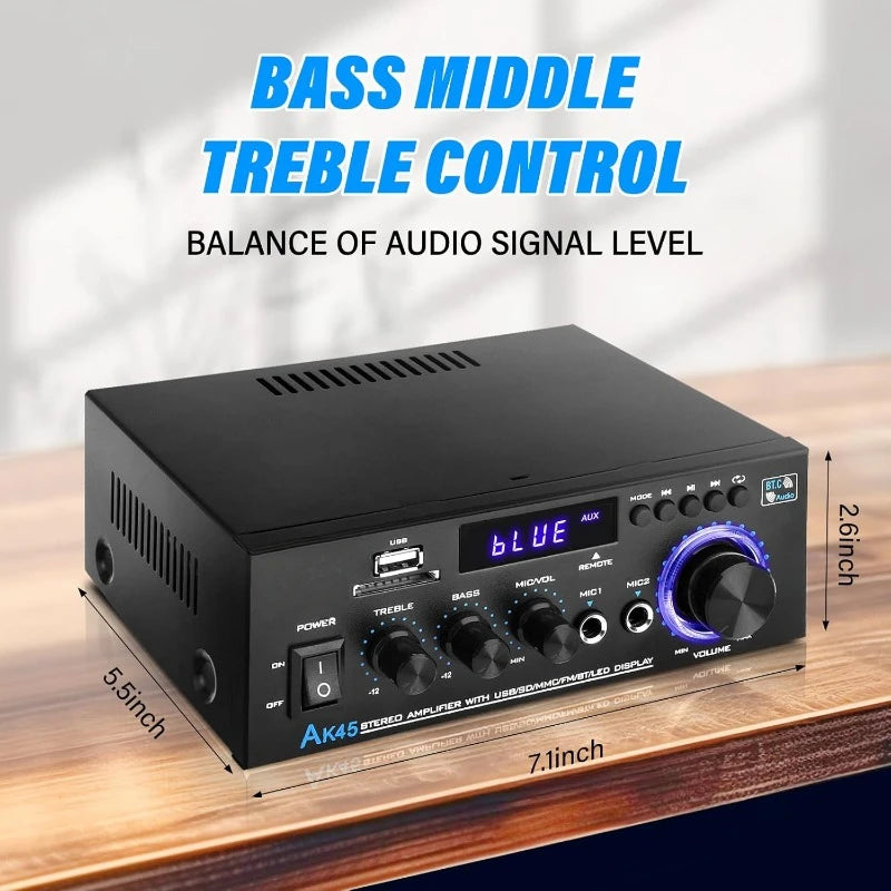 AK45 Stereo Audio Amplifier,Rated Power 40W Home 2 Channel Wireless Bluetooth 5.0 Power Amplifier System, Home Amplifiers