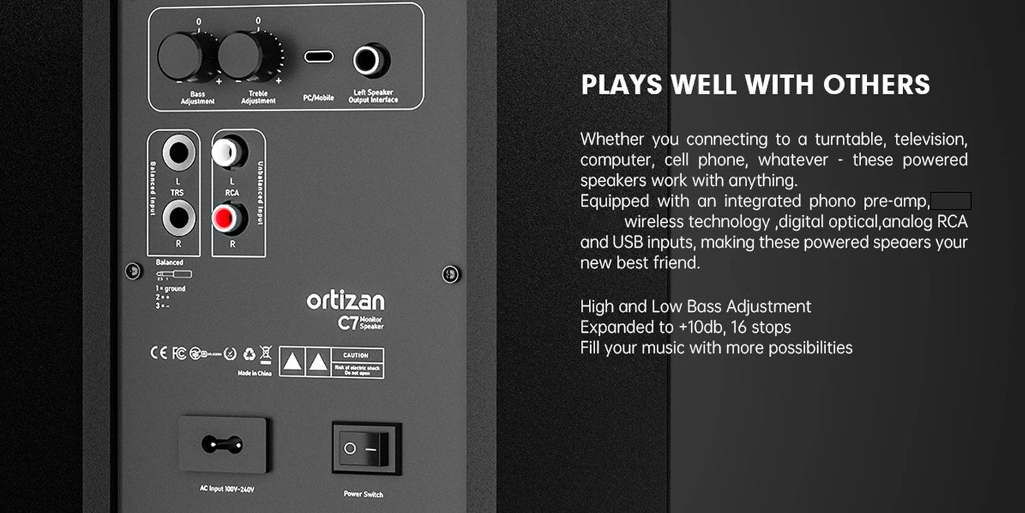 Ortizan C7 Dual-Mode 2.0 Studio Monitors, Active Monitor Speakers for Near Field Music Production, Bluetooth 5.3 Wireless