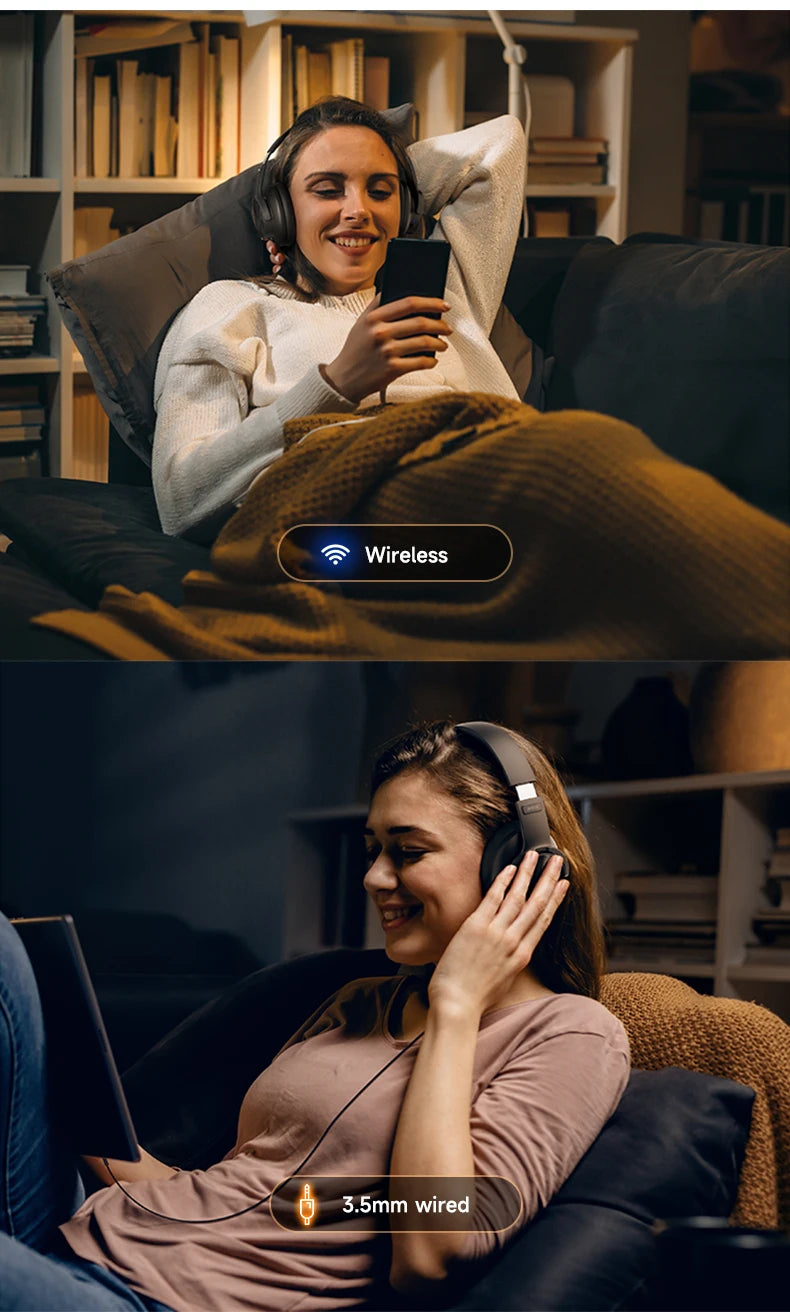 Picun B8 Bluetooth Headphones 120H Playtime Headset Wireless Bluetooth 3EQ Mode Low Latency Hands-Free Calls Over Ear Headphones