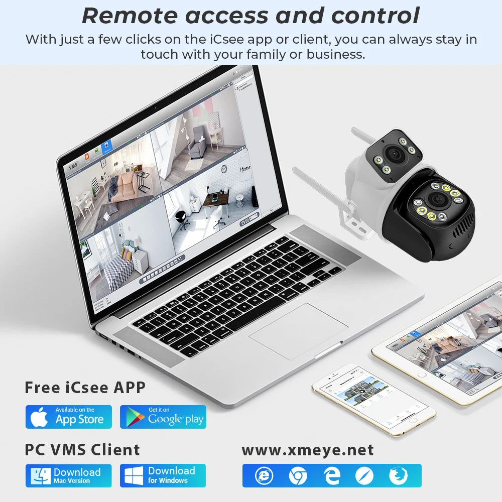 8MP 4K iCSee Wifi Camera Outdoor Dual lens Dual Screen Ai Human Detection Auto tracking Security Protection IP Wifi Surveillance