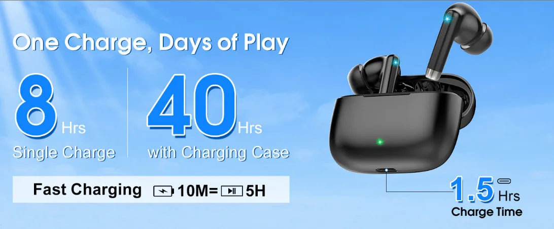 K66 Noise Cancelling Earbuds, 90% ANC Reduction, 14.2mm Hi-Res Sound, BT 5.3, IPX7 Waterproof, 48H Playtime