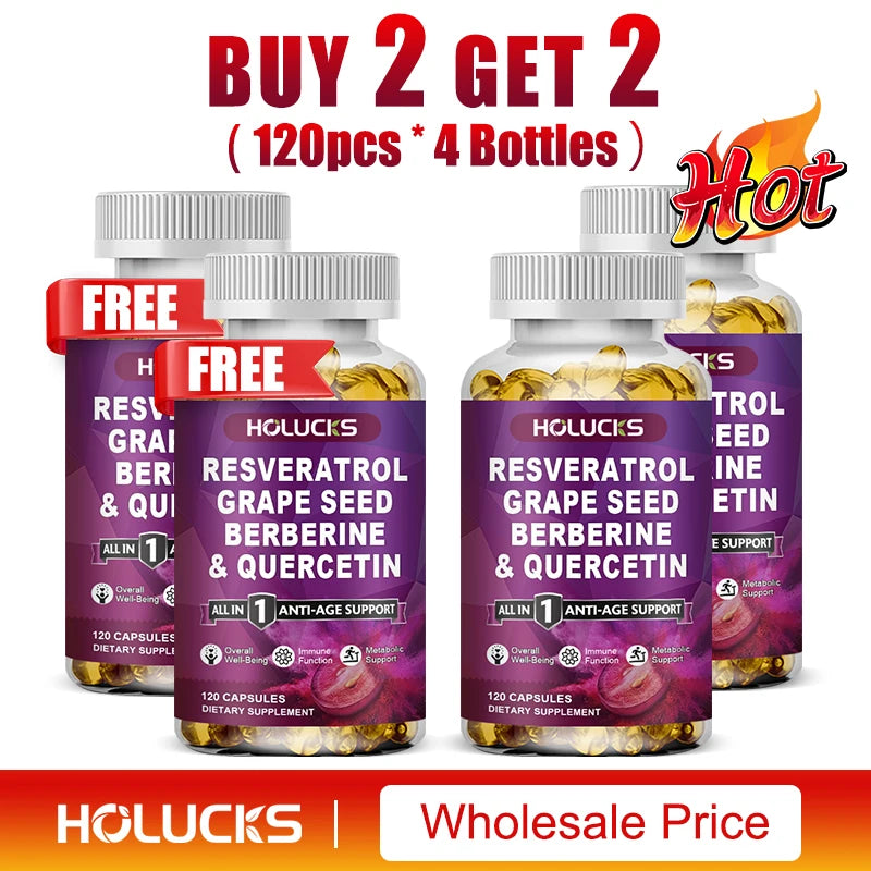 HOLUCKS Resveratrol Supplement, Boost NAD+ level, Anti-Aging, Immune Support, Improve Metabolic, Promote Overall Wellness