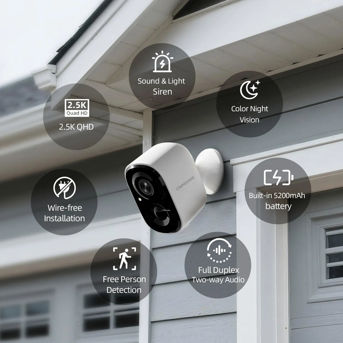 CINMOORE 2.5K 4MP 2.4G WiFi Wireless Battery Powered Home Security Cameras Outdoor AI Detection IP66 IP Surveillance Camera