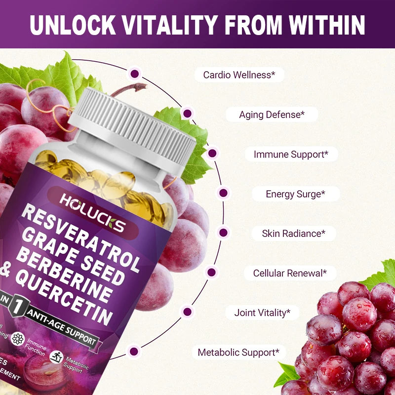 HOLUCKS Resveratrol Supplement, Boost NAD+ level, Anti-Aging, Immune Support, Improve Metabolic, Promote Overall Wellness
