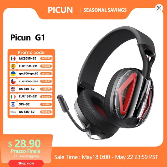 Picun G1 2.4GHz Gaming Wireless Headset 3D Surround Sound Spatial Audio ENC HD Mic Headphones for Gamer Lightweight PS5 PC Phone