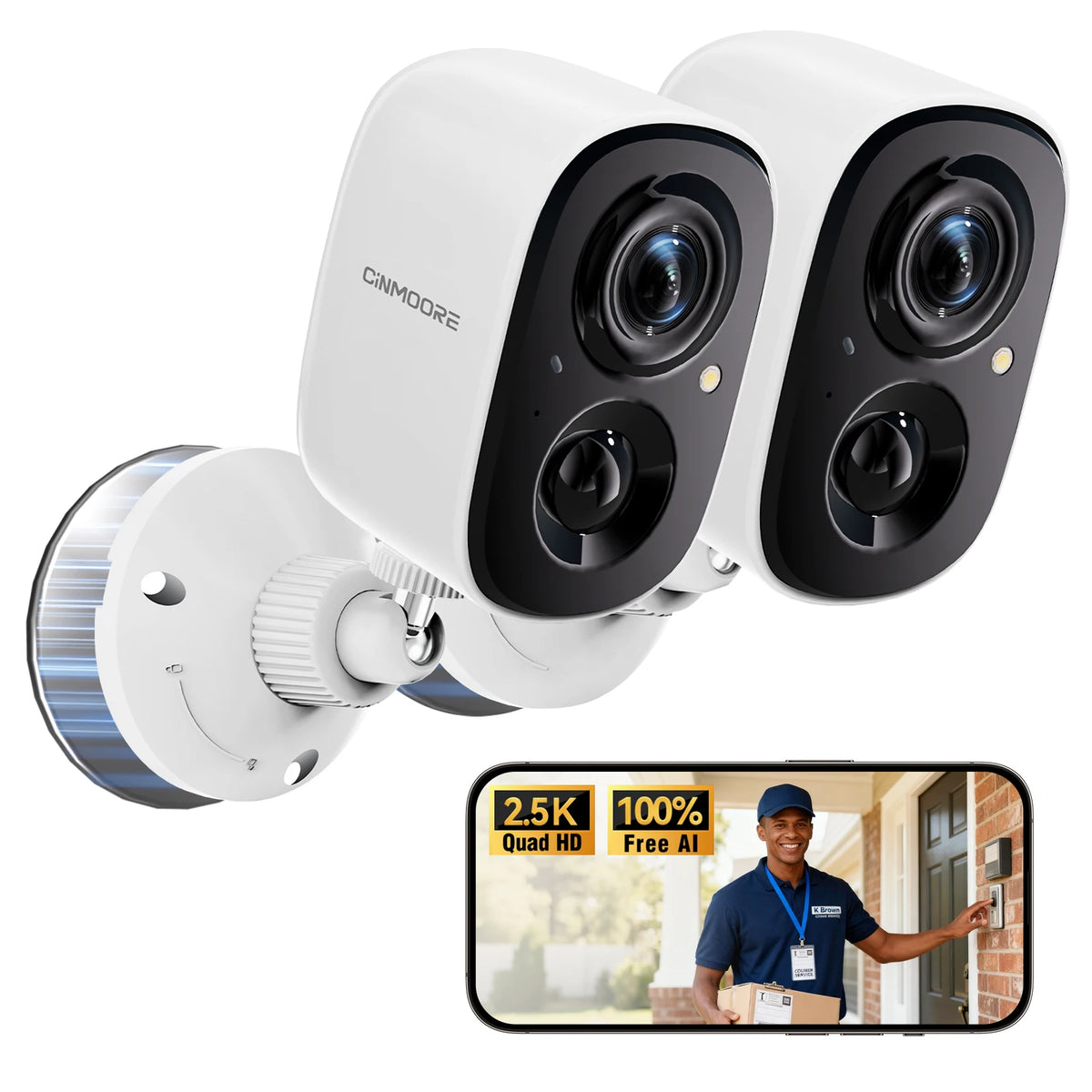 CINMOORE 2.5K 4MP 2.4G WiFi Wireless Battery Powered Home Security Cameras Outdoor AI Detection IP66 IP Surveillance Camera