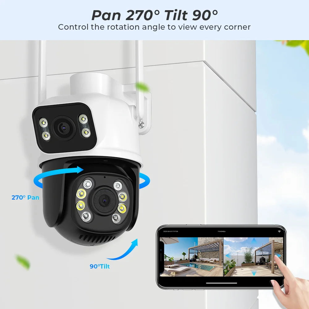 8MP 4K iCSee Wifi Camera Outdoor Dual lens Dual Screen Ai Human Detection Auto tracking Security Protection IP Wifi Surveillance